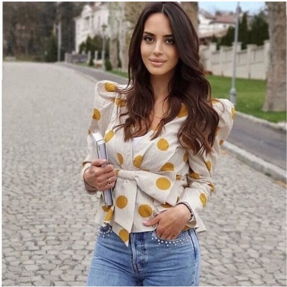 Zara Polka Dot Bow Shirt Blogger’s Fav Size XS NEW WITH TAG! - Picture 12 of 14